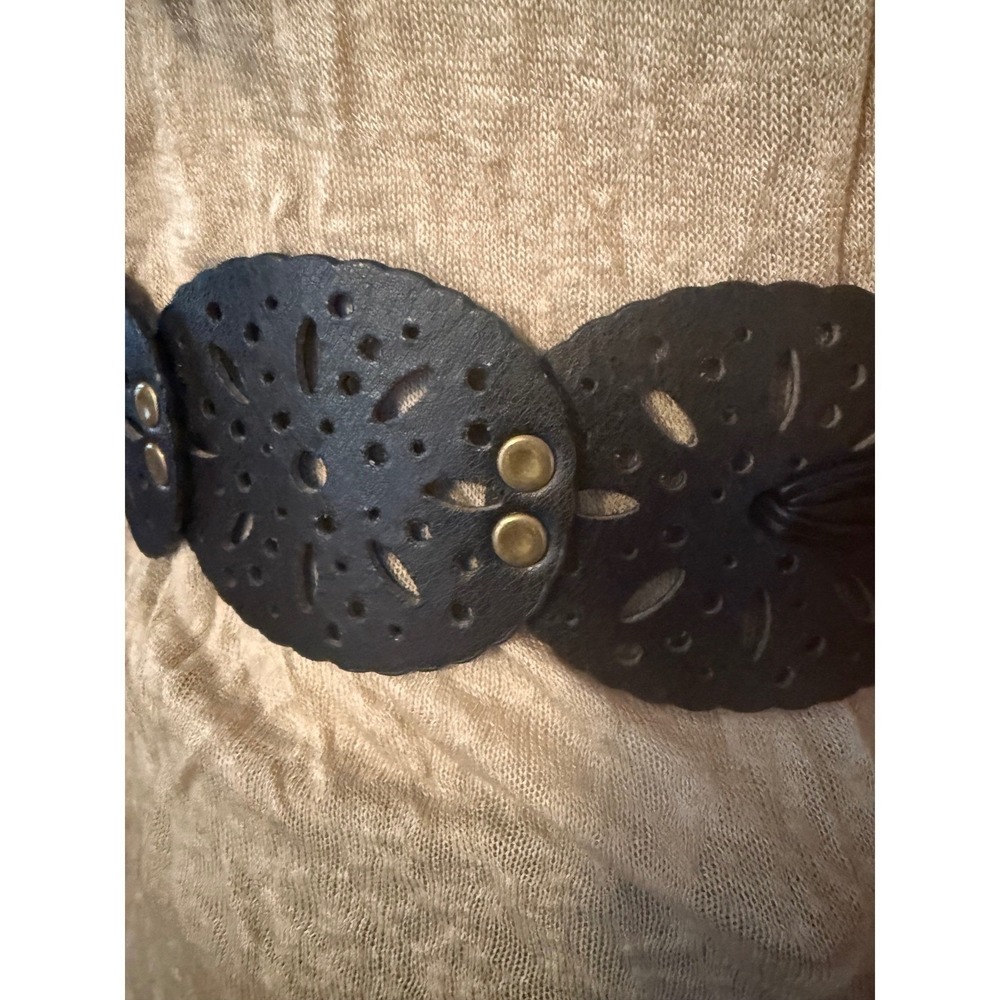 Haute Hippie Black Cutout Medallion Wrap Boho Belt Tassel Tie NWT - Picture 5 of 7